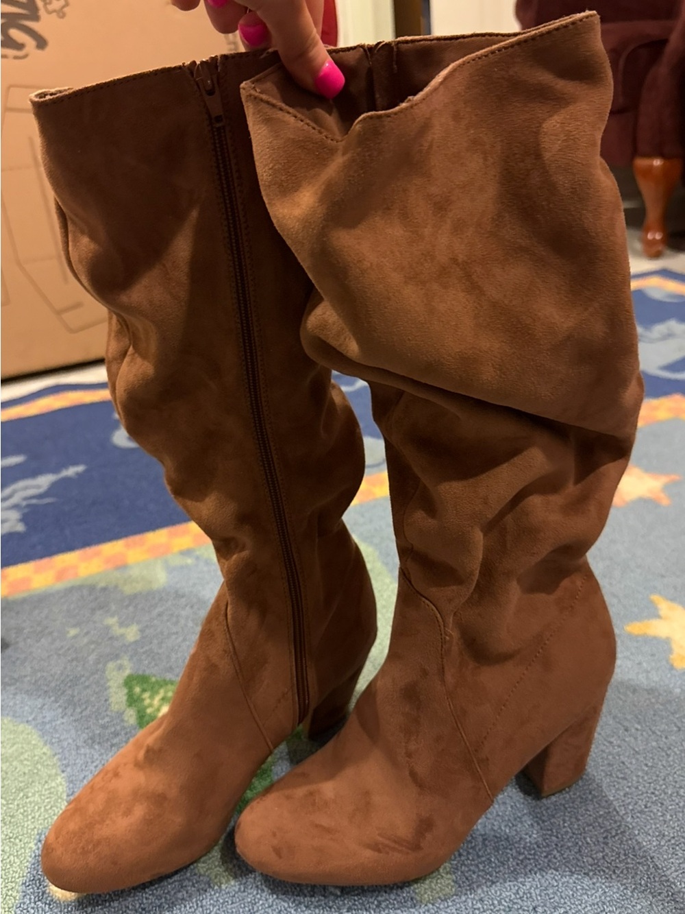 Women's Brown Suede Mid-Calf Heel Boots